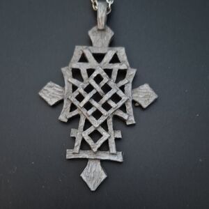 Intricate Ethiopian Coptic Cross 3" Pendant Necklace